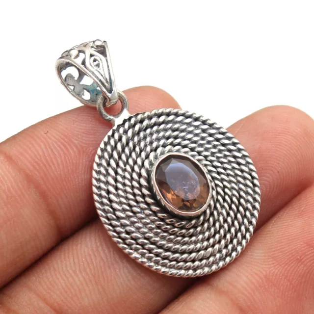 Faceted Smokey Quartz Designer Wire Wrapped Pendant 925 Sterling Silver Jewelry