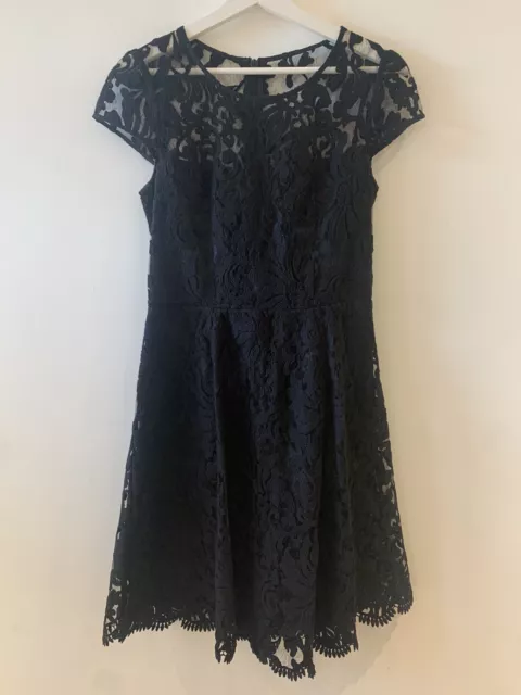 Black Lace Floral Dress 8 Next Holiday Work Summer Party Pretty Mesh Evening Hot