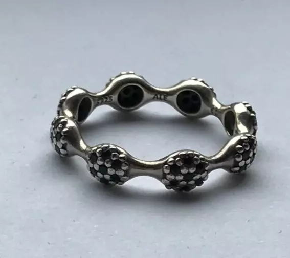 Retired Pandora Ring 8-Pod Pave Black Crystal & S92 Silver  ALE Size 60 JC1764