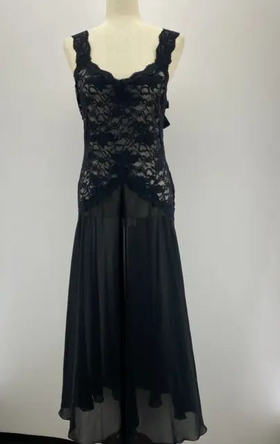 VICTORIAS SECRET BLACK Lace Long Nightgown Womens Medium Vintage ...