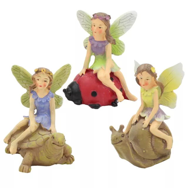 The Fairies Enchanted Garden Range - Set 3 Fairy on Tortoise Snail and Ladybird