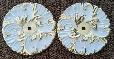 Vintage Back Plate lot of 2 pair Drawer Pull gold brass shabby white large sz