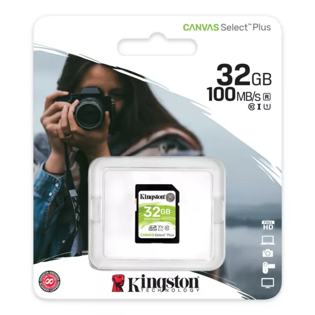 Tarjeta SD 32GB de Memoria Kingston Canvas Select Plus U1 UHS-I C10 para Cámara