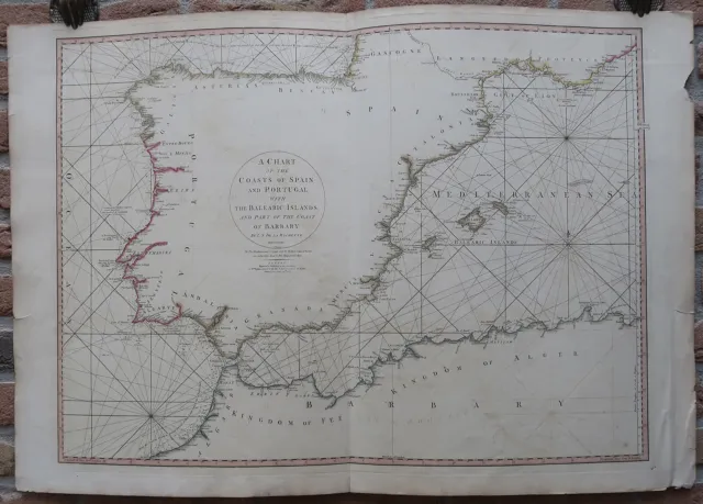 Antique Print-SEA CHART-COAST-SPAIN-PORTUGAL-NORTH AFRICA-Rochette-Faden-1780