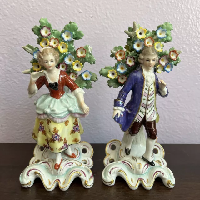 Vintage 6.5” Pair Of SITZENDORF MAN & WOMAN Tree and Flowers Porcelain