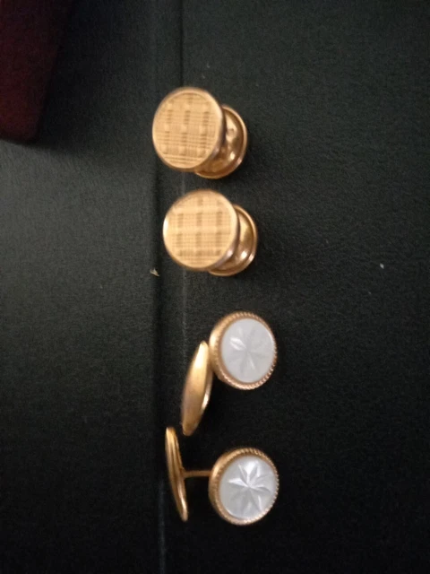 Lot De 2 Paires De Boutons De Manchettes Anciens - Plaqué Or - Style Vintage