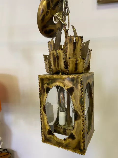 Mid Century Brutalist Brass Pendant Light By Tom Greene