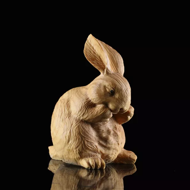 JP092 - 7*4.5*5 CM Carved Boxwood Carving Figurine - Lovely Rabbit 2