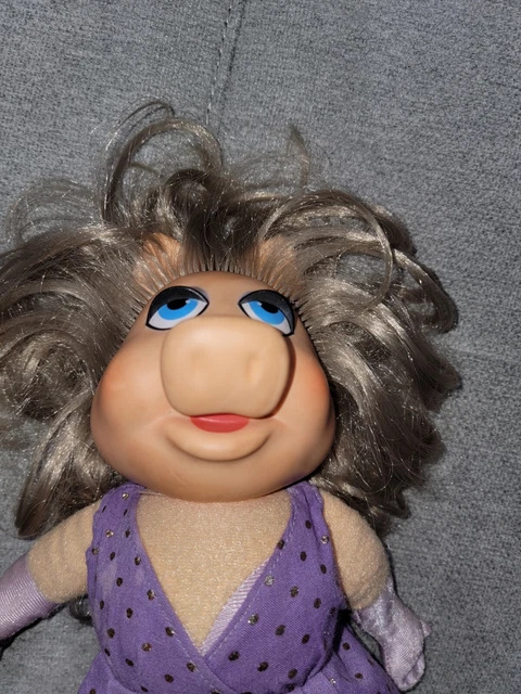 MISS PIGGY Plush Doll Fisher Price Jim Henson's MUPPETS Purple Dress ‘80 VINTAGE 9