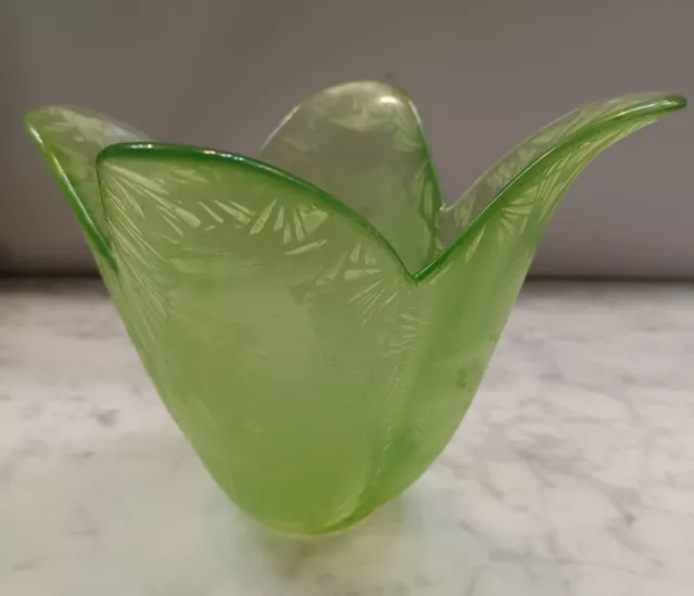 Green Tulip Shaped Vase Recycled Glass/Made in Spain