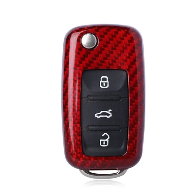 For VW Seat Smart Remote Car Key Case Shell Cover Trim Carbon Fiber DZB Red DNN