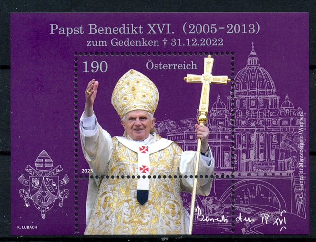 Österreich 2023 Block Papst Benedikt XVI.zum Gedenken, postfrisch