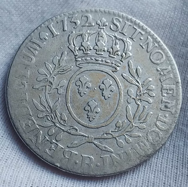 RARE SILVER Coin, France, Louis XV, Écu aux branches d'olivier, Ecu, 1732, Rouen