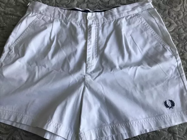 Vintage White Fred Perry Tennis Shorts 1980s/90s Sportswear Pockets 34 Inch