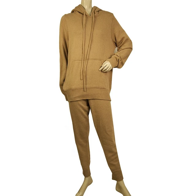 Weekend E Dietro Beige Marrone Cashmere Top Maglia Pantaloni Sport Lounge Set S
