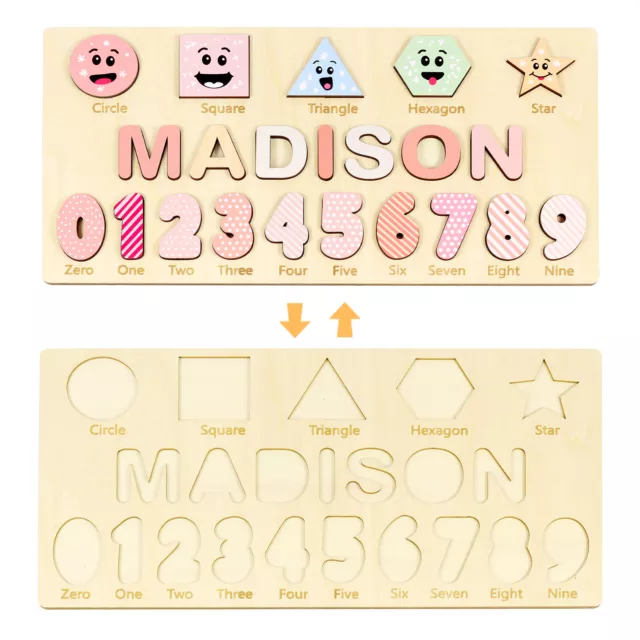 Personalized Name Letter Puzzle Wooden Toys Boys Girls Kids Baby Learning Jigsaw 2