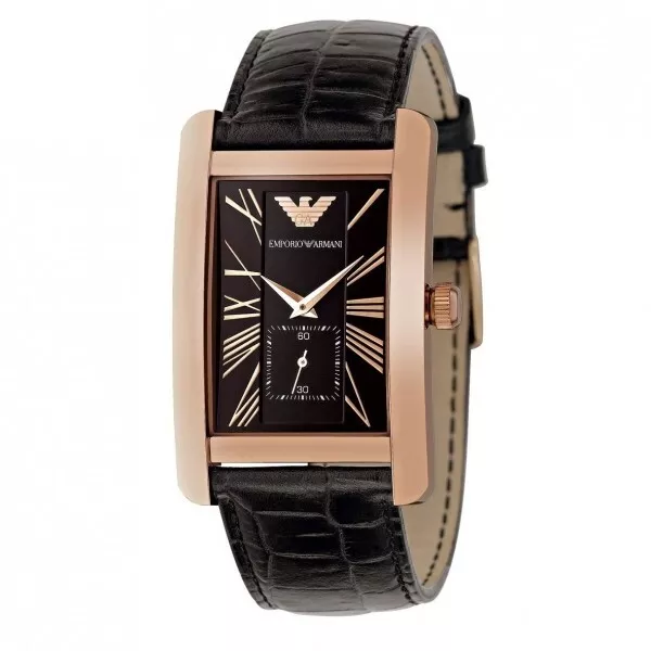 Emporio Armani Watch AR0168 Men's Classic Rose Gold Leather Strap Watch WARRANTY