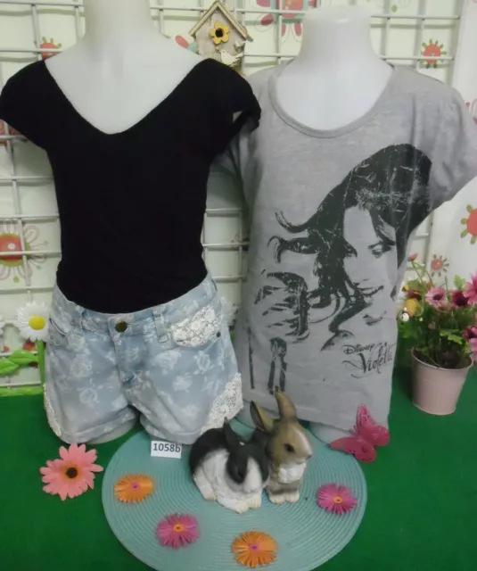 vêtements fille 14 ans,short jean tee-shirt DISNEY VIOLETTA,débardeur