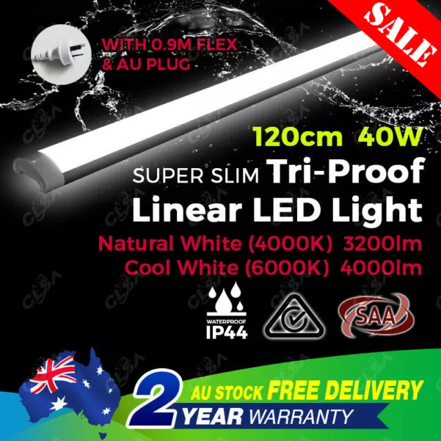 40W 4Ft 1200Mm Led Batten Light Slim Ip44 Replace T8 Fluorescent Tube Fitting