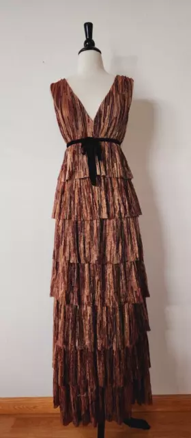 Anthropologie Maxi Dress New Size Medium Retro Bow Ruffle Classy Elegant Chic