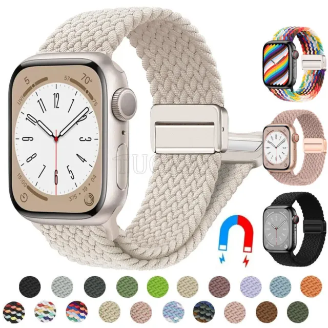 Magnet Nylon Armband für Apple Watch Ultra 2 49mm Serie 9 8 7 6 5 4 3 SE 38-45mm