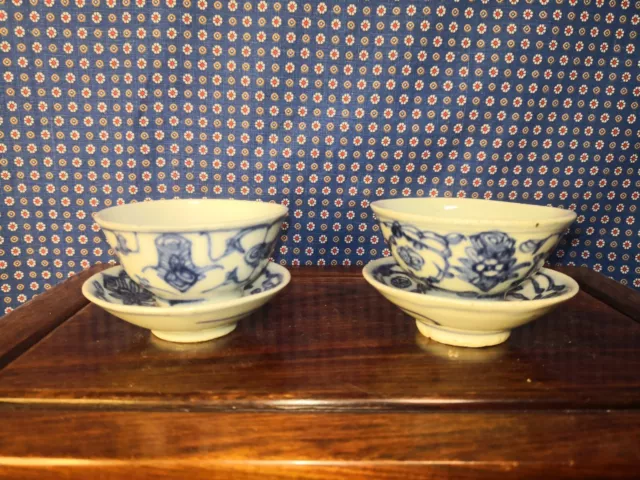 Antique chinese Blue and White porcelain Tea Cup And Saucer