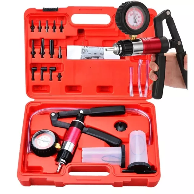 21Pcs Hand Held Vacuum and Pressure Pump Tester Tool Brake Bleeder Kit w/ Case