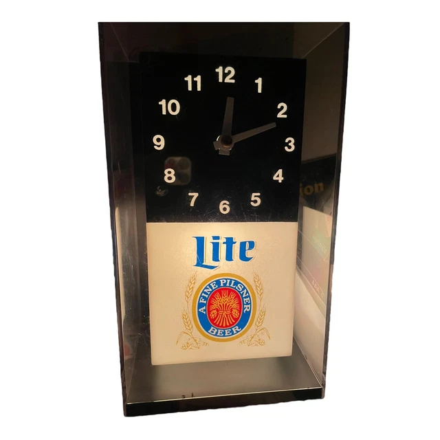 MILLER LITE BEER Cube Clock & Light Lamp Bar Mancave Garage Works 58.
