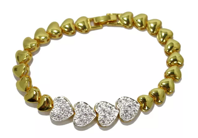 Classy CZ Heart Bracelet 6 7/8" 22K 24K Gold GP Thai Handmade Jewelry GT54