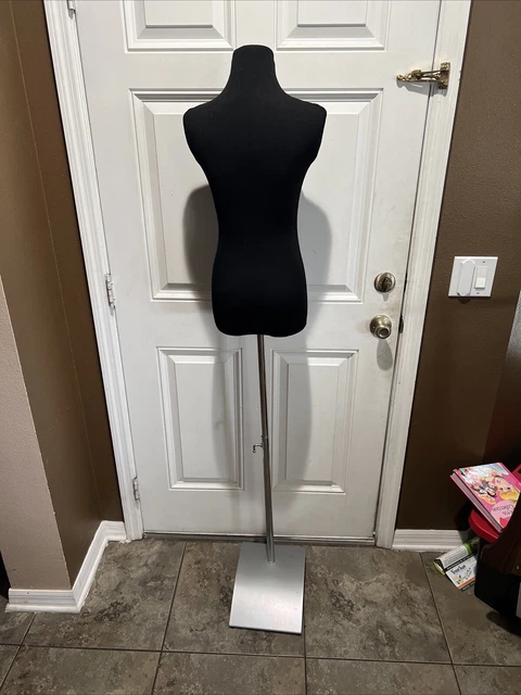 FEMALE DRESS FORM Pinnable Black Mannequin Torso Size ? with Metal Base