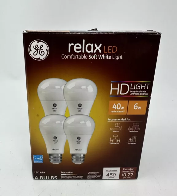 📀 Ge Relax LED Comfortable Soft White Light - (4 Bulbs ) *450 Lumens*