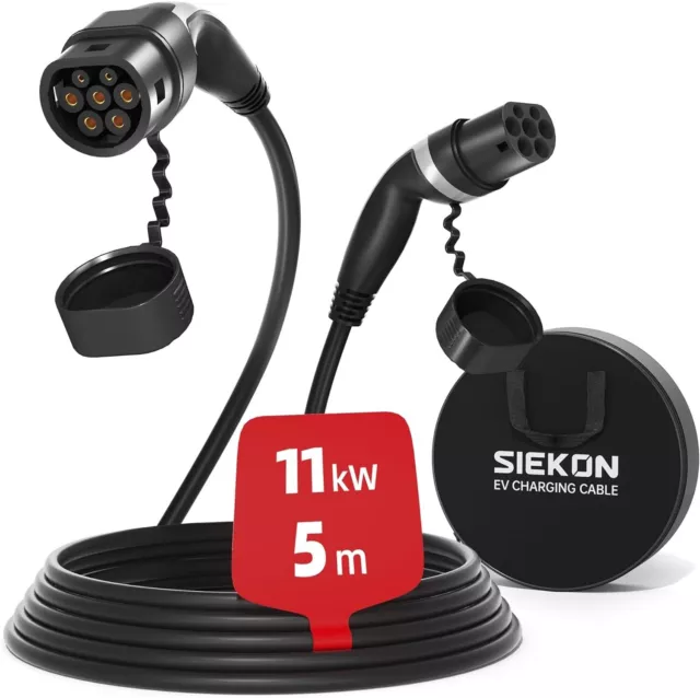 SIEKON Typ 2 Ladekabel für Elektroauto, 11kW 5M 16A 3-Phasig, Modus 3 EV-Ladekab