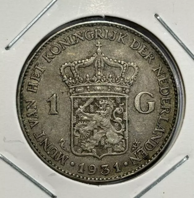 1931 Netherlands 1 Gulden - Wilhelmina 0.720 Silver Coin