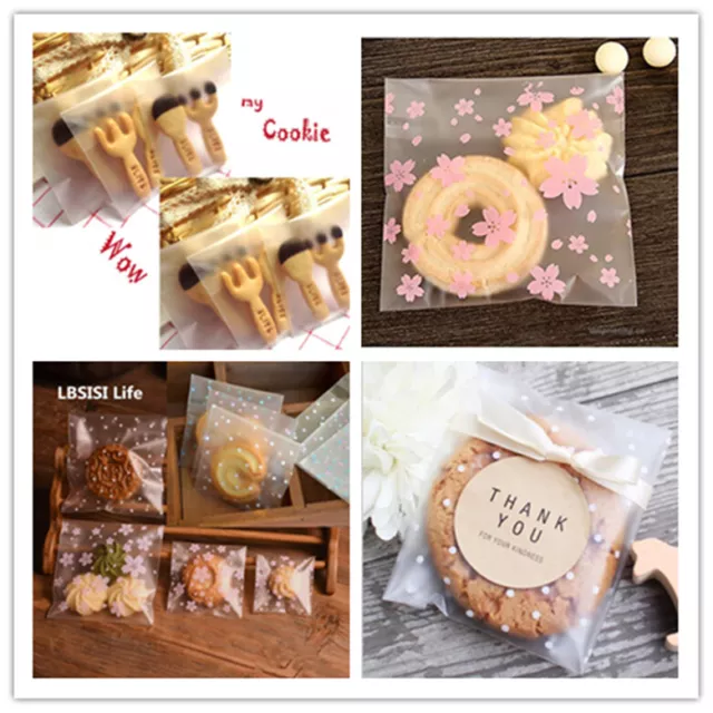 UK 100Pcs Self Adhesive Plastic Cookie Bag Candy Gift Packaging Birthday Bags