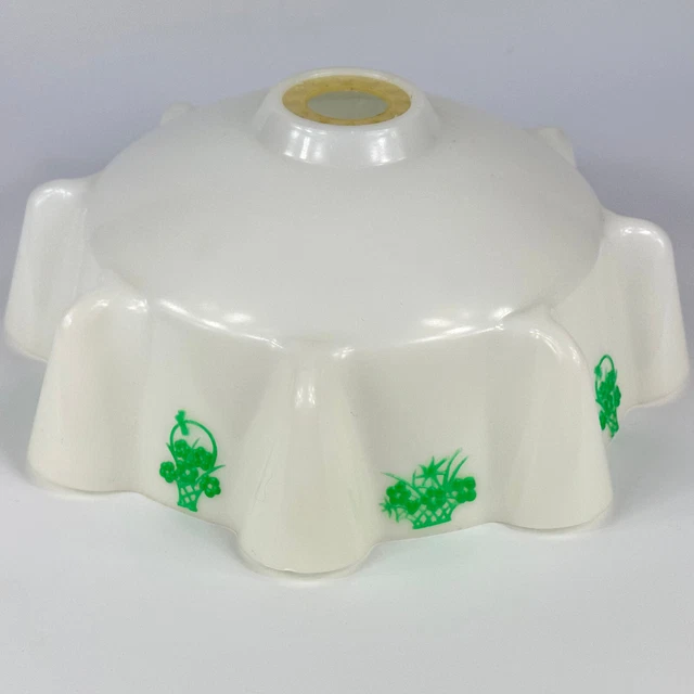 Vintage French White Plastic Ceiling Light Shade with Bright Green Floral design