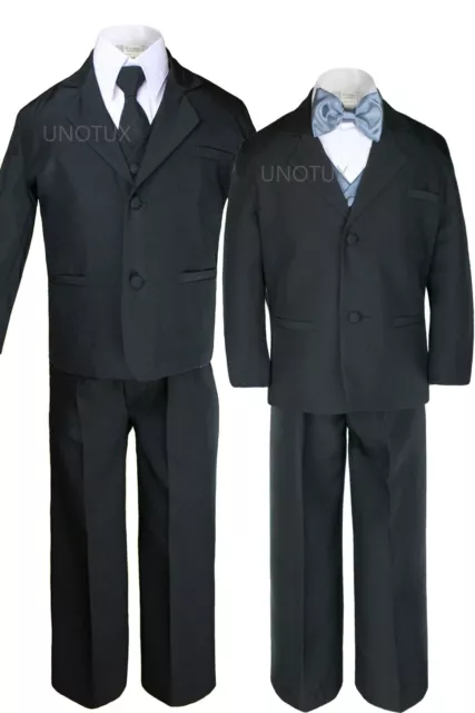Baby Boy Toddler Kid Teen Wedding Prom Black Tuxedo Suit + Vest Bow Tie Sz: S-20