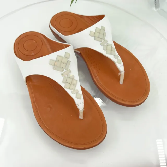 Fitflop Women's Banda Flip Flop Slide Sandal Shoe Size 5 White Leather Toning
