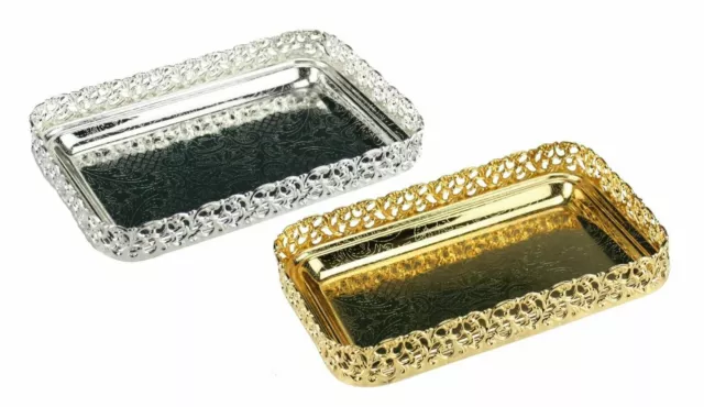 Silver or Gold Serving Tray Rectangle Gift Tray Mirror Polished Paandan Tray