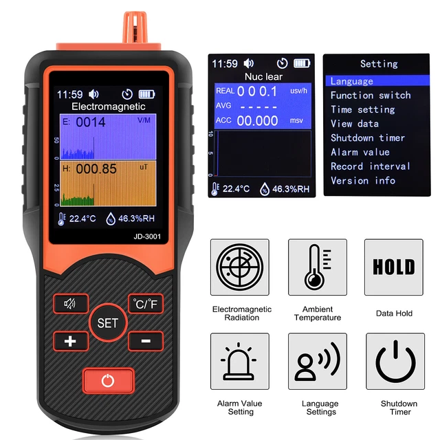 JD‑3001 Draagbare Stralingsdetector – Nucleair & Elektromagnetisch, 3s Reactie, Met Alarm En Geheugen