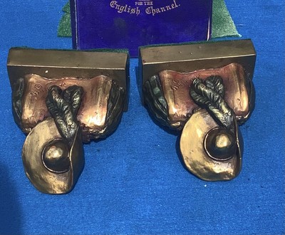 antique bronze clad bookends, Paul Herzel Pompeian Bronze, circa 1925, Musketeer 9