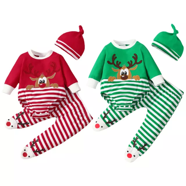 Bebé Niña Niño Navidad Alce Disfraces Mono Pantalones Sombrero Santa Recién Nacido Conjunto