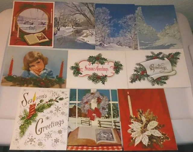 10 Holiday Merry Christmas Greetings Cards Vintage Snow Covered Trees Mistletoe