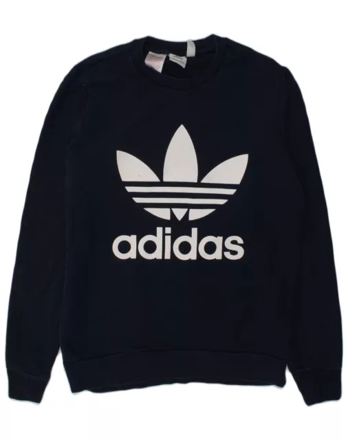 ADIDAS Boys Graphic Sweatshirt Jumper 13-14 Years Navy Blue Cotton GL03