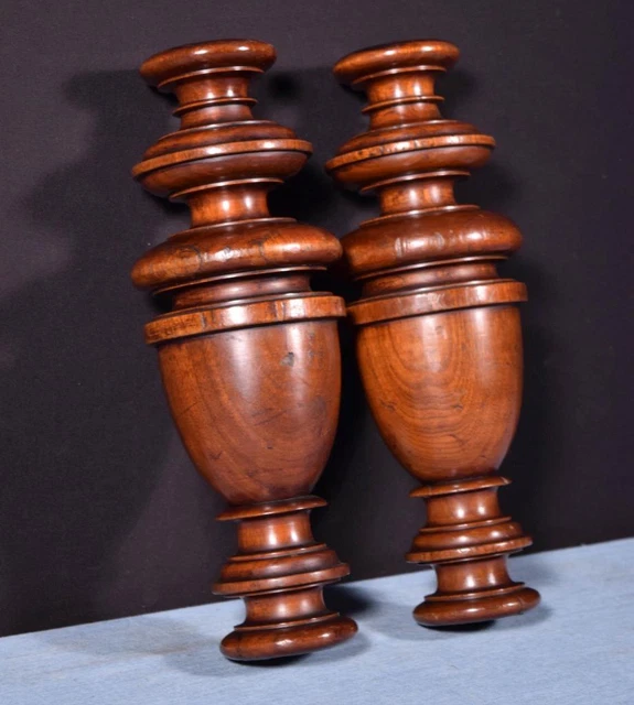*12" Pair of French Antique Solid Mahogany Posts/Pillars/Columns/Balusters 3