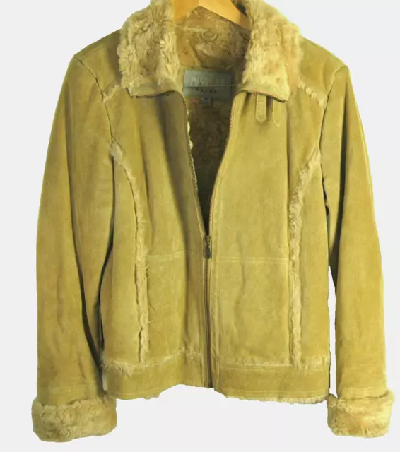 WILSON'S SUEDE LEATHER MAXIMA Sherpa Coat Jacket Faux Fur Trim Women's ...