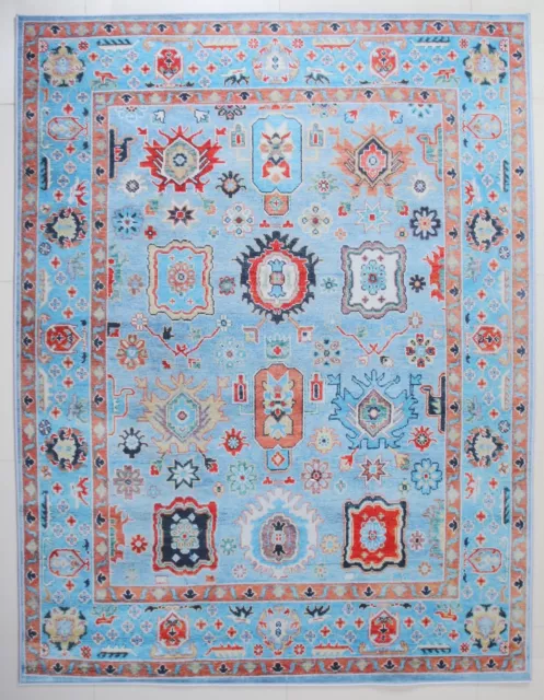 8X10 Modern Blue Oushak Machine Washable Rug Built-in Padding 8X10 Modern Blue Oushak Machine Washable Rug Built-in Padding