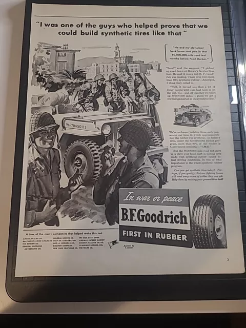 BF Goodrich Tires Ww2 Vintage Print Ad 1943 10x14 Vintage