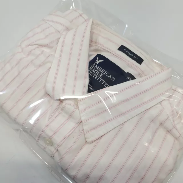 American Eagle Dress Shirt Size L Large Vintage Fit Mens White Pink Stipes Logo