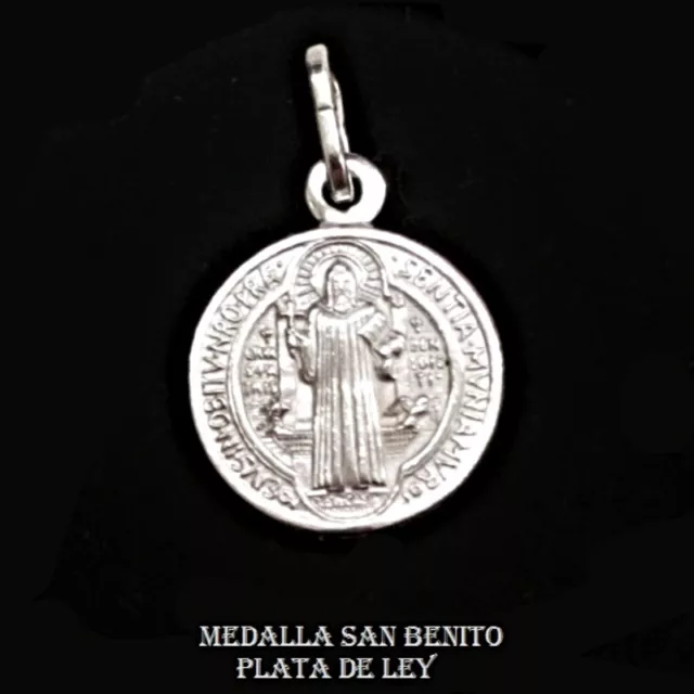 COLGANTE MEDALLA SAN BENITO PLATA DE LEY  con CRUZ DE SAN BENITO 15 mm + Estuche