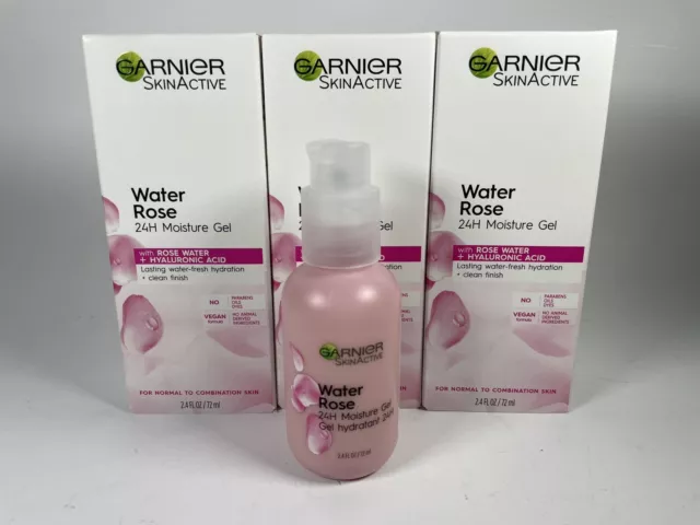 3 Garnier SkinActive Water Rose 24H Moisture Gel w/ RoseWater + Hyaluronic Acid